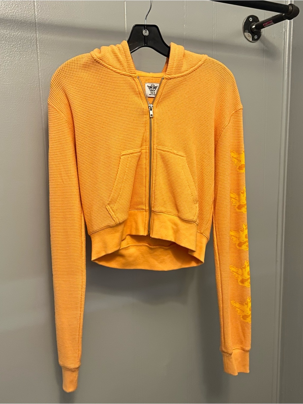 Boys Lie Orange Waffle-Knit Long Sleeve Hoodie with Embroidered Graphic - Picture 2 of 6